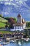 Switzerland  travel. Scenic lake Thun and the Spiez village and castle