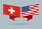 Switzerland and USA flags. American and Swiss national symbols. Vector illustration.