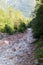 Switzerland, verzasca valley: dry streambed with many red washed out stones, in some summers it is very hot in the valley, locals