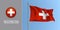 Switzerland waving flag on flagpole and round icon vector illustration