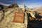 Switzerland, Zermatt, October 19, 2018: Psalm Bible Memorial Tablet for Tourists The clear water of the mountain lake Stellisee