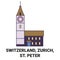 Switzerland, Zurich, St. Peter travel landmark vector illustration