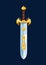 Sword blade with golden hilt, cartoon dagger icon