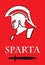 Sword and centurion.Sparta warrior head and sword combine with text. Trojan warrior and sword. Historical Sparta concept icon.