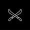 Sword Cross Line Icon On Black Background. Black Flat Style Vector Illustration