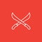 Sword Cross Line Icon On Red Background. Red Flat Style Vector Illustration