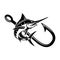 Sword fish with crossed fishing hooks. Design element for logo, emblem, sign, poster, t shirt.