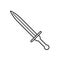 Sword icon on white background. A type of melee weapon with a direct blade, designed for chopping and piercing strikes