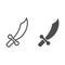 Sword line and solid icon. Dagger, knife or samurai saber symbol, outline style pictogram on white background. Warfare