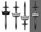 Sword and royal crown vector design set