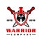 Sword soldier head shield logo design
