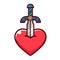 Sword stab at a heart. Cartoon vector.