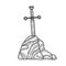 Sword in stone sketch vector illustration
