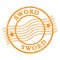 SWORD, text written on orange  postal stamp