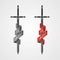 Sword vector icon.. Two sword vector icon with ribbon on balde.