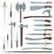 Sword vector medieval ancient weapon of knight with sharp blade and pirates knife illustration broadsword set of steel