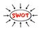 SWOT analysis acronym text with arrows - strategic management technique used to help a person or organization identify strengths,