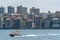 SYDNEY, AUSTRALIA - NOVEMBER 05, 2014: Sydney Business Architecture. Harbour with Yellow Water Taxi.