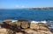 SYDNEY, AUSTRALIA - OCTOBER 19, 2018: South Bondi Beach, Monument to Black Sunday seascape with clear blue sky.