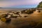 Sydney beach sunset with rock pools