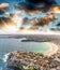 Sydney Bondi Beach. Sunset aerial view from helicopter