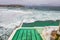 Sydney Bondi beach swimming pool. Australia travel. Ocean waves over famous popular tourist attraction on the coast
