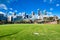 Sydney City skyline from Tumbalong Park on a beautiful day