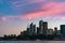 Sydney cityscape with dramatic colorful evening sky on the background