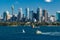 Sydney cityscape of Sydney CBD with ferries and yachts