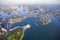 Sydney Harbour Australia, aerial view by helicopter