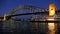 Sydney Harbour Bridge on dusk with Sydney Pier and Sydney Wharf in View