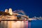 Sydney Harbour Bridge illuminating the night skies viewed from the Rocks on Australia Day