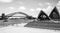 Sydney Opera House and Harbour Bridge in black and white