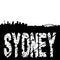 Sydney skyline with grunge text