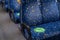 Sydney train carriage with stickers sit hear on seats for social distancing during Covid-19 pandemic