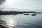 Sylvan lake, Canada, 22 july, 2019 / View of the lake and the boat harbour at sunset