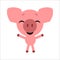 Symbol of 2019. Cute vector pig. Cartoon happy character. White background. Flat design. Vector.