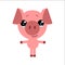 Symbol of 2019. Cute vector pig. Cartoon sad character. White background. Flat design. Vector.