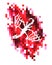 Symbol of 2024 new year dragon in pixel art design on red background.