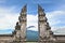 Symbol Bali - hindu temple on Agung mount background