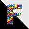 The symbol of the balls of the colors of the rainbow on a transparent background. 3d capital letter F