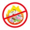 Symbol ban of waste burnt, warning sign do not burn waste, plastic in bonfire with prohibition warning red circle sign, plastic