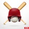 Symbol of a baseball. Helmet, ball and two bats. V