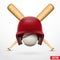 Symbol of a baseball. Helmet, ball and two bats. Vector.