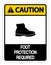 symbol Caution Foot Protection Required Wall Sign on white background