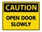symbol Caution Open Door Slowly Wall Sign on white background