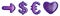 Symbol collection arrow, dollar, euro, heart made of purple plastic. 3d rendering