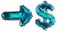 Symbol collection arrow and dollar made of 3d render blue color. Collection of low polly style symbol