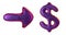 Symbol collection arrow and dollar made of 3d render purple color. Collection of natural snake skin texture style symbol