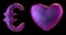 Symbol collection euro and heart made of 3d render purple color. Collection of natural snake skin texture style symbol